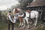 Dirk Meesters (1899-1950), boer met paarden bij stal, Antiek en Kunst, Kunst | Schilderijen | Klassiek, Ophalen