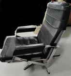 Leren fauteuil zwart zit stoel lig relax design stalen frame, Minder dan 75 cm, Leer, Zo goed als nieuw, 50 tot 75 cm