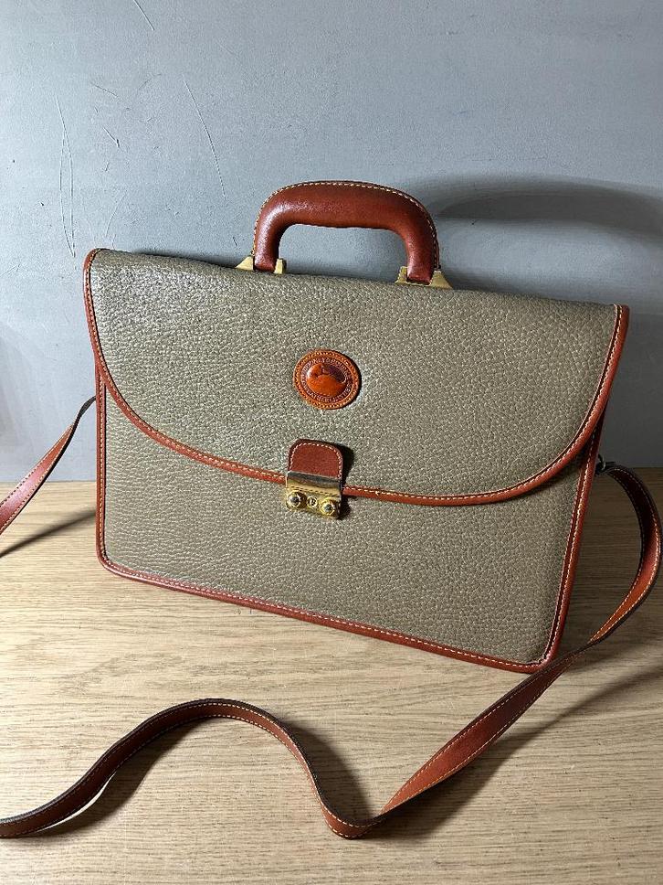 Vintage Dooney & Bourke Aktetas Groen/Bruin Leder, Sieraden, Tassen en Uiterlijk, Tassen | Damestassen, Gebruikt, Overige typen