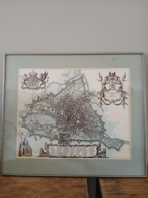 Stadsplattegrond Gent - Ingelijst, Antiek en Kunst, Kunst | Etsen en Gravures, Ophalen