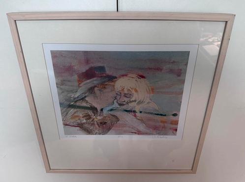 Viviane Klagsbrun – gesigneerde kleurenlitho – “De Kus”, Antiek en Kunst, Kunst | Litho's en Zeefdrukken, Ophalen of Verzenden