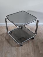 Space Age Vintage Chroom & Rookglas Bijzettafel Trolley, Huis en Inrichting, Space age, vintage, Vierkant, 55 tot 75 cm, Ophalen