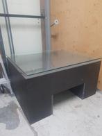 Salontafel donkerbruin massief met zwevende glasplaat, Ophalen