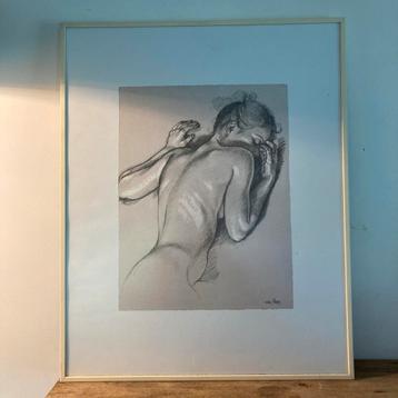 Van Hove Tekening - Ingelijst 51x41cm - Kunstwerk Vrouwelijk beschikbaar voor biedingen