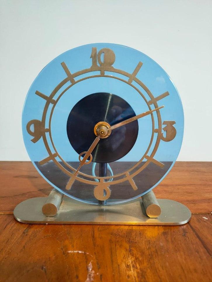 Vintage Art Deco Klok - Blauw, Antiek en Kunst, Antiek | Klokken, Ophalen of Verzenden