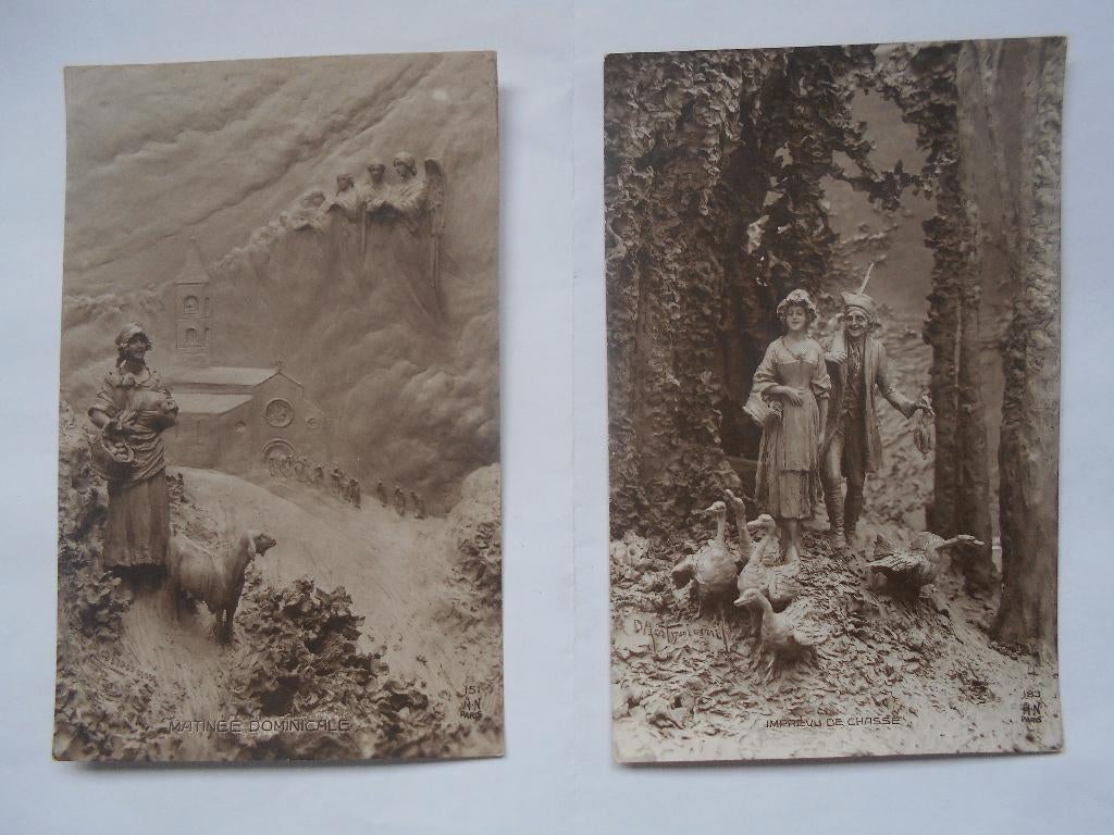 Antieke kunstkaarten van Domenico Mastroianni partij 4 stuks, Verzenden, Voor 1920, Ongelopen, Overige thema's