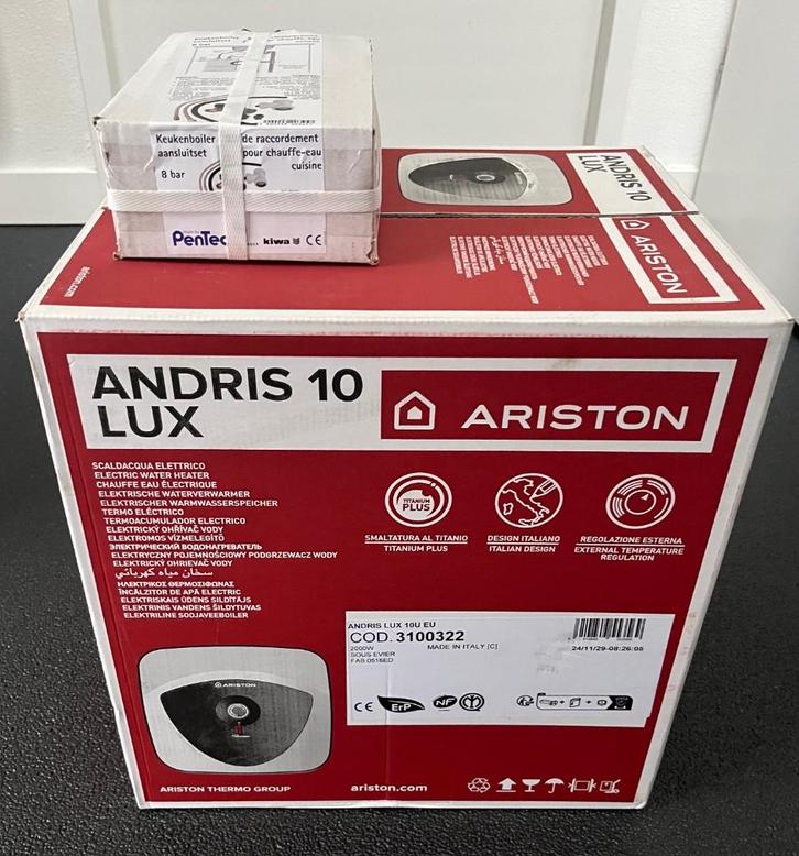 Close-in Boiler Ariston Andris Lux 10 ltr Incl aansluit set!, Doe-het-zelf en Verbouw, Geisers en Boilers, Nieuw, Boiler, Minder dan 20 liter