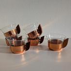 6 vintage retro theeglazen in houder van koper, Glas of Glazen, Gebruikt, Ophalen of Verzenden, Glas