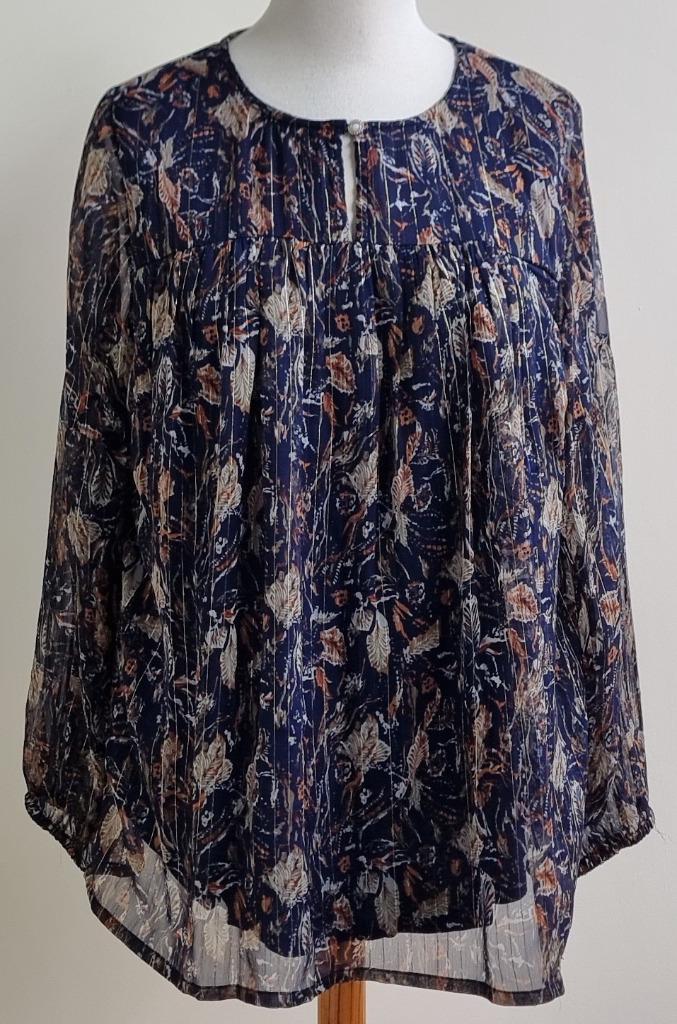Zhenzi donkerblauwe a-lijn blouse met print mt. 50/52 (L), Kleding | Dames, Grote Maten, Zo goed als nieuw, Blouse of Tuniek, Blauw