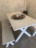 Rustieke Eettafel met Banken - Verweerde Look, Ophalen, Gebruikt, 50 tot 100 cm, 150 tot 200 cm