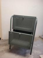 Olijfgroen metalen kastje, Minder dan 50 cm, Gebruikt, 1 of 2 laden, Ophalen of Verzenden