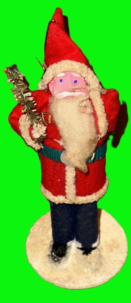 jaren 50 oud kerstmannetje met feathertree in de hand VTG, Diversen, Kerst, Gebruikt, Ophalen