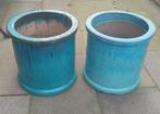 2 prachtige zware blauwe bloempotten, Tuin en Terras, 25 tot 40 cm, Rond, Ophalen of Verzenden, Zo goed als nieuw