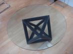 80-ies salontafel Hexagon voet massief hout Rond blad glas, Huis en Inrichting, Tafels | Salontafels, 50 tot 100 cm, Minder dan 50 cm