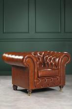 Nieuwe chesterfield fauteuil 100% rundleer handgemaakt, Nieuw, 100 tot 125 cm, Hout, 75 tot 100 cm