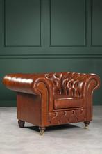 Nieuwe chesterfield fauteuil 100% rundleer handgemaakt, Nieuw, Klassiek industrieel, Ophalen of Verzenden, Hout