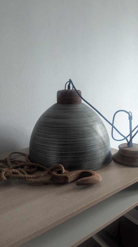 Industriële Hanglamp, Huis en Inrichting, Lampen | Hanglampen, Zo goed als nieuw, Minder dan 50 cm, Hout, Metaal, Ophalen