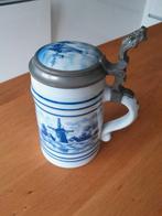 Bijzondere bierpul/kroes met deksel en plaatje in de bodem, Antiek en Kunst, Ophalen of Verzenden