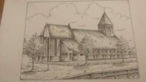 tekening kerk Geldermalsen Hans v. Dokkum., Antiek en Kunst, Kunst | Tekeningen en Foto's, Ophalen