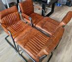 Eettafel stoelen cognac leer Rofra, Huis en Inrichting, Ophalen, Gebruikt, Bruin, Leer