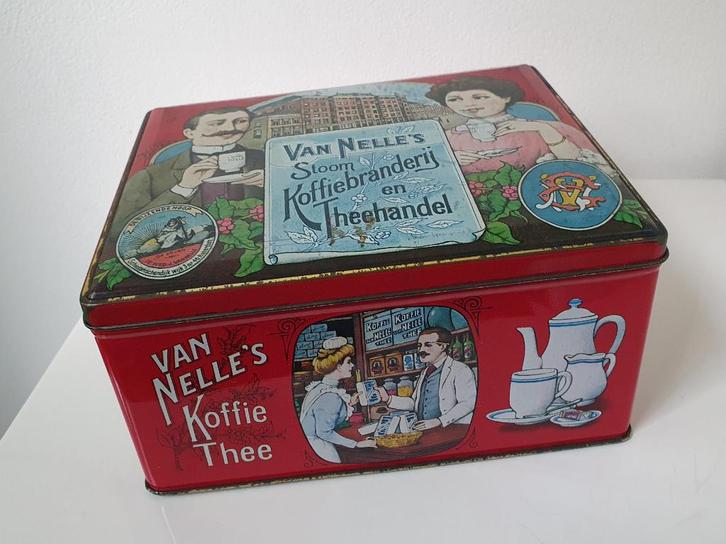 antiek blik van Van Nelle's Koffiebranderij en Theehandel, Verzamelen, Blikken, Gebruikt, Thee, Van Nelle, Ophalen of Verzenden