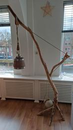 Unieke Staande Lamp - Hout & Metaal, Huis en Inrichting, Lampen | Vloerlampen, Gebruikt, Rustiek, Ophalen of Verzenden, 150 tot 200 cm