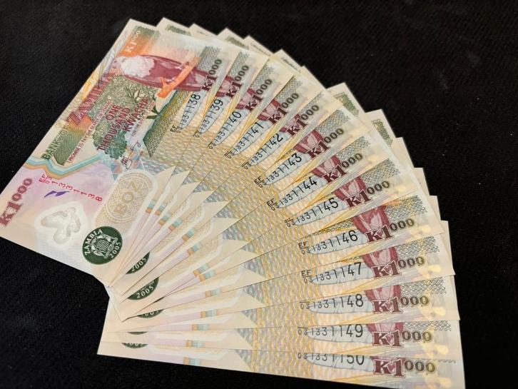 Bankbiljetten Zambia 13x 1000 Kwacha (2005), Postzegels en Munten, Bankbiljetten | Afrika, Setje, Zambia, Ophalen of Verzenden