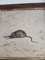 Olieverfschilderijtje van een muis., Ophalen of Verzenden