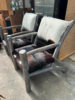 Stoere Koeienhuid Stoelen Set, Ophalen, Gebruikt, Bruin, Hout