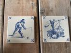 2 x blauw tegeltje Mosa Maastricht. Jongen tol + put emmer., Antiek en Kunst, Ophalen