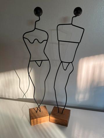 Vintage Deens Laurids Lonborg Draadsculptuur Man Vrouw 80’s beschikbaar voor biedingen