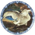 Nieuw, Heinen Delfts Blauw, wandbord, De bedreigde Zwaan., Ophalen of Verzenden, Industrieweg 7, 3881LB Putten, Info@heinendelftsblauw.nl