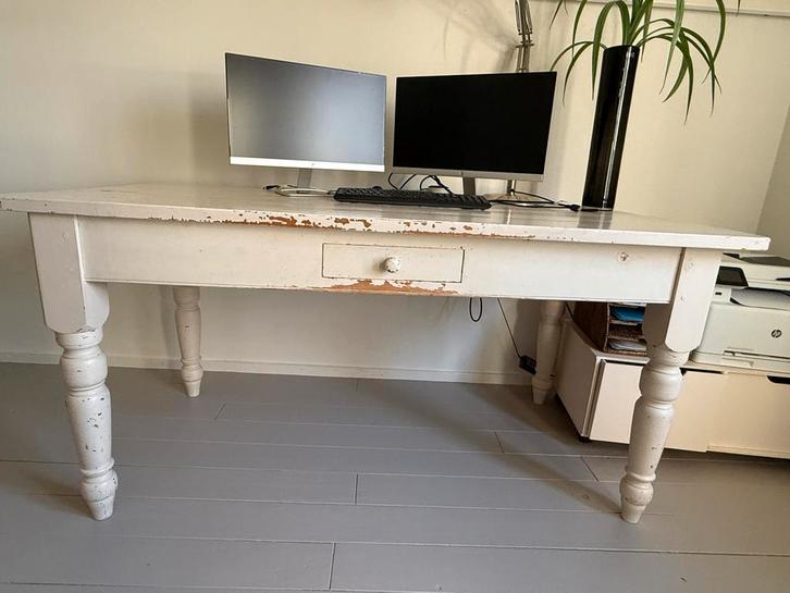 Vintage Eetkamertafel/Bureau - Wit, Antiek en Kunst, Antiek | Meubels | Tafels, Ophalen