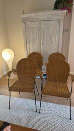 4 rotan eetkamerstoelen, Huis en Inrichting, Stoelen, Gebruikt, Bruin, Riet of Rotan, Ophalen of Verzenden