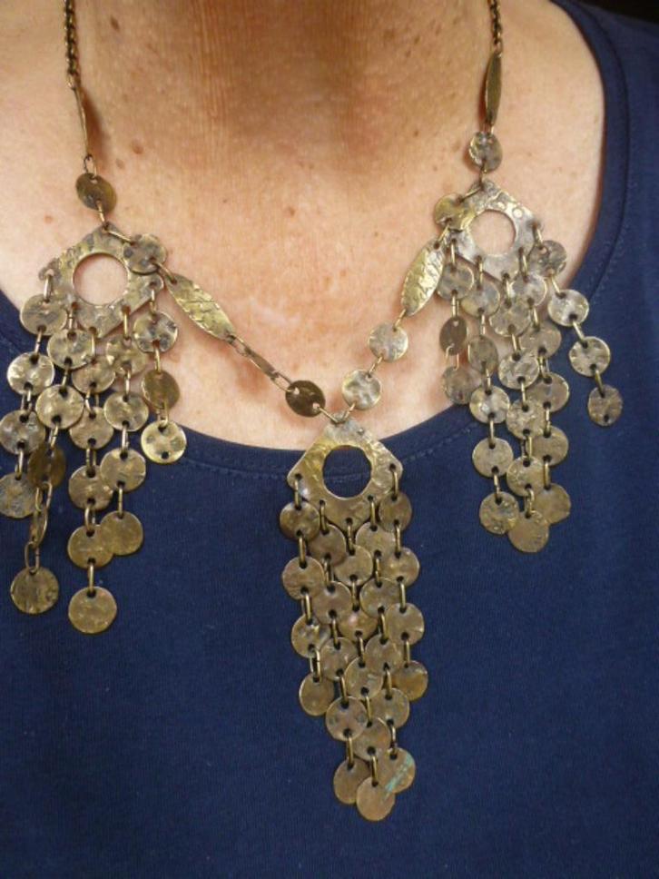 Modernist Collier van talloze Messing elementen MENNO MEIJER, Sieraden, Tassen en Uiterlijk, Antieke sieraden, Ketting, Brons