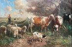 Landschap, met koeien en schapen. Henry Schouten (1857-1927), Antiek en Kunst, Ophalen of Verzenden