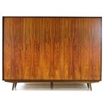 Grote vintage mid century 5-deurs kledingkast in palissander, Metaal, Mid century modern, Met hangruimte, Ophalen of Verzenden