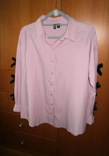 Leuke roze blouse mt M (Pieces) zwarte strikjes mouwen g.s. beschikbaar voor biedingen