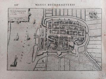 4 / Plattegrond Schoonhoven Gravure uit 1634 van M. Boxhorn beschikbaar voor biedingen