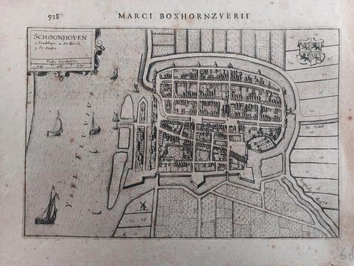 4 / Plattegrond Schoonhoven Gravure uit 1634 van M. Boxhorn, Antiek en Kunst, Kunst | Etsen en Gravures, Ophalen of Verzenden