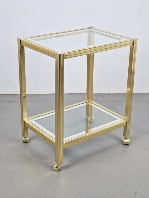 Vintage bar cart trolley serveerwagen regency messing glas, Huis en Inrichting, Tafels | Sidetables, Gebruikt, 25 tot 50 cm, 50 tot 100 cm