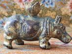 Mooi zwaar antiek Oosters beeldje van een nijlpaard 11,7 cm., Antiek en Kunst, Ophalen of Verzenden