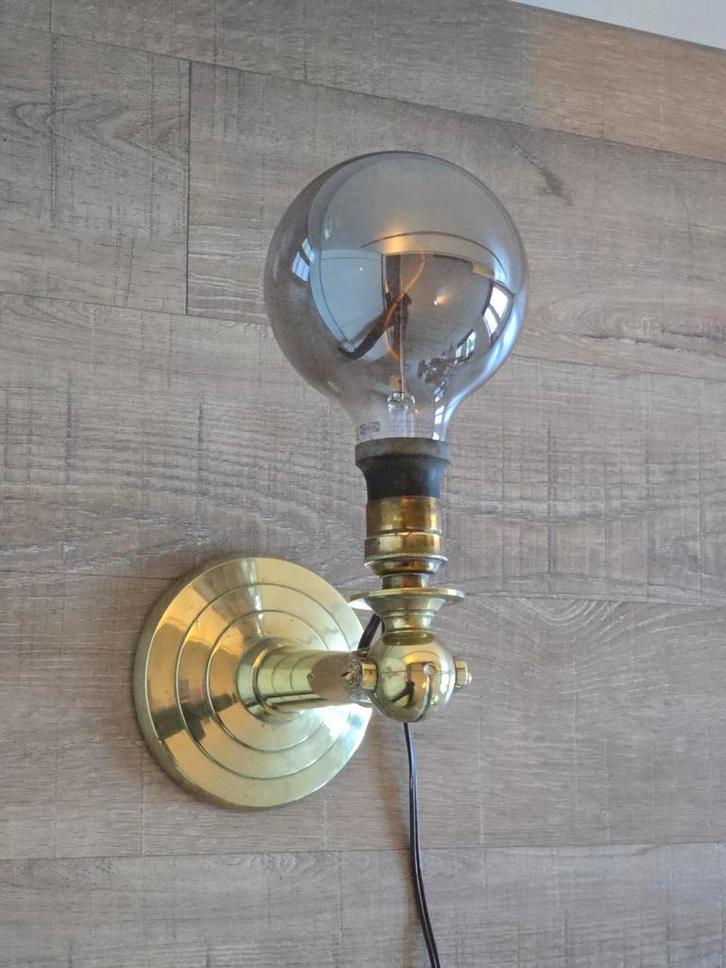 Antiek koperen wand / staande scheeps-cardanische lamp €49, Antiek en Kunst, Antiek | Lampen, Ophalen of Verzenden