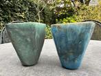 Twee verschillend mat geglazuurde bonsaipotjes, Tuin en Terras, Bloempotten, Nieuw, Overige vormen, Aardewerk, Tuin