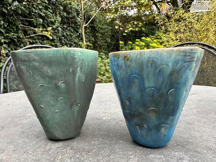 Twee verschillend mat geglazuurde bonsaipotjes, Tuin en Terras, Bloempotten, Nieuw, Aardewerk, Binnen, Balkon, Tuin, Minder dan 40 cm