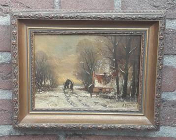 H.Hermans, Hollands winterlandschap met paard en wagen beschikbaar voor biedingen