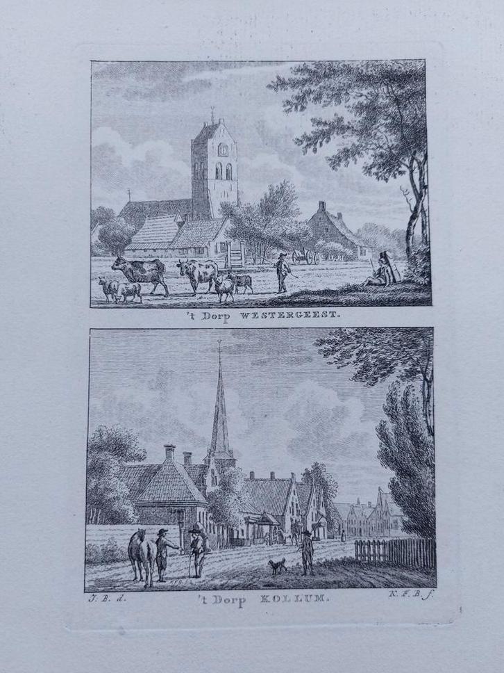 6-7 Westergeest en Kollum Gravure uit 1790, Antiek en Kunst, Kunst | Etsen en Gravures, Ophalen of Verzenden