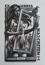 Exlibris  Frank-Ivo van Damme, vrouw met fotolijst en vogel, Antiek en Kunst, Verzenden