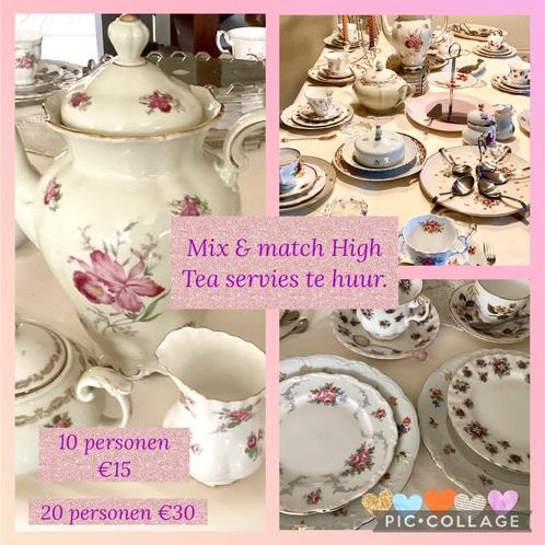 vintage mix and match high tea servies te huur voor €15, blo, Huis en Inrichting, Keuken | Servies, Gebruikt, Kop(pen) en/of Schotel(s)