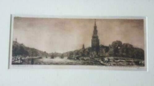 Ets Cornelis Brandenburg Amsterdam Oude Schans gesigneerd, Antiek en Kunst, Kunst | Etsen en Gravures, Ophalen